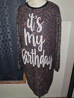 It's My Birthday Sequin Party Dress - Black Multicolor Glitter